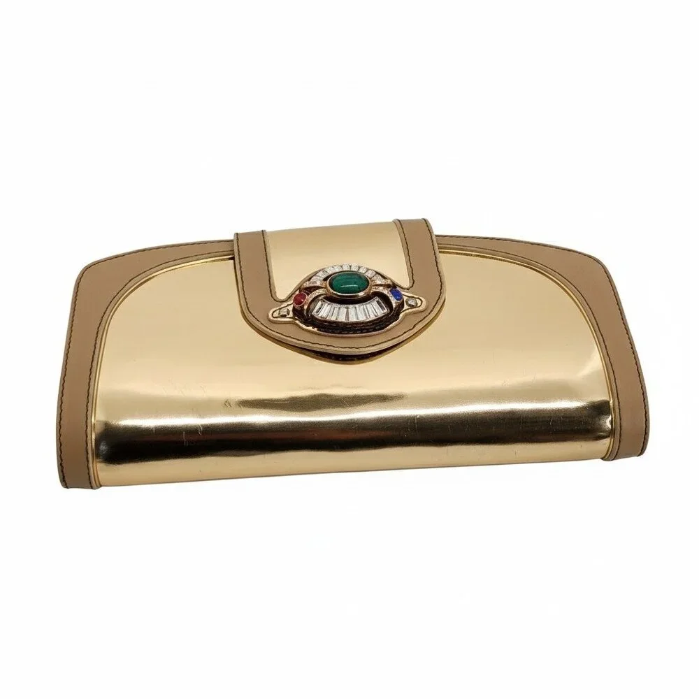 💥WOW! Giuseppe Zanotti Rose Gold Jeweled Leather Clutch - Pure Iconic Glam Y2K - Picture 3 of 13